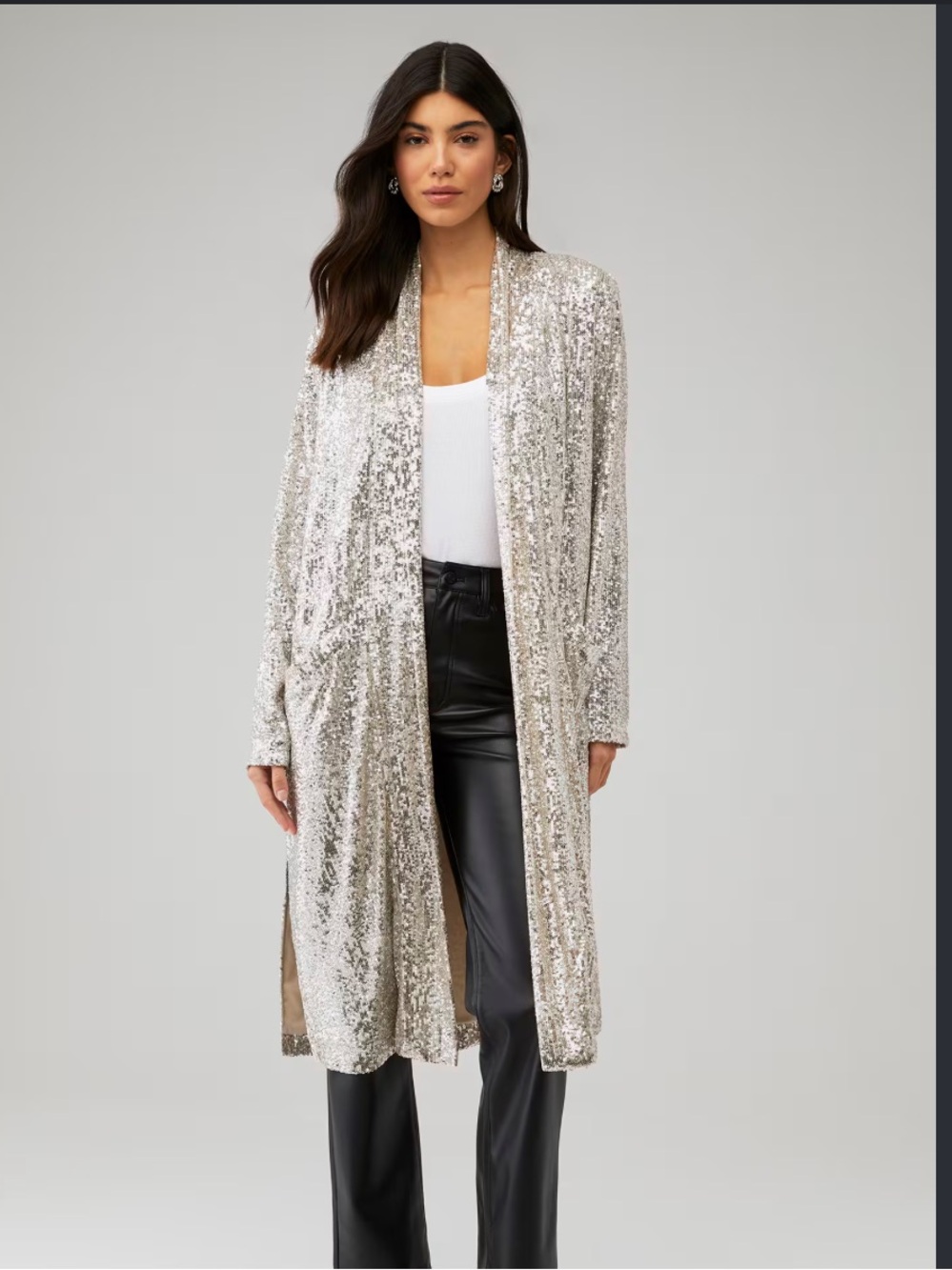 Trendy boutique Silver Sequin Longline Duster